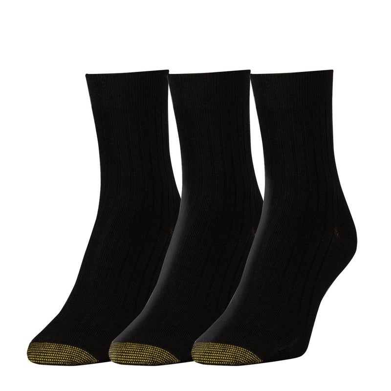 GOLDTOE Women's Non-Binding Salon Short Crew Socks, 3-Pairs, Black, Shoe Size: 6-9